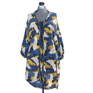 Women's L.A. SOUL Blue White Crane Print Kimono Cardigan Size L